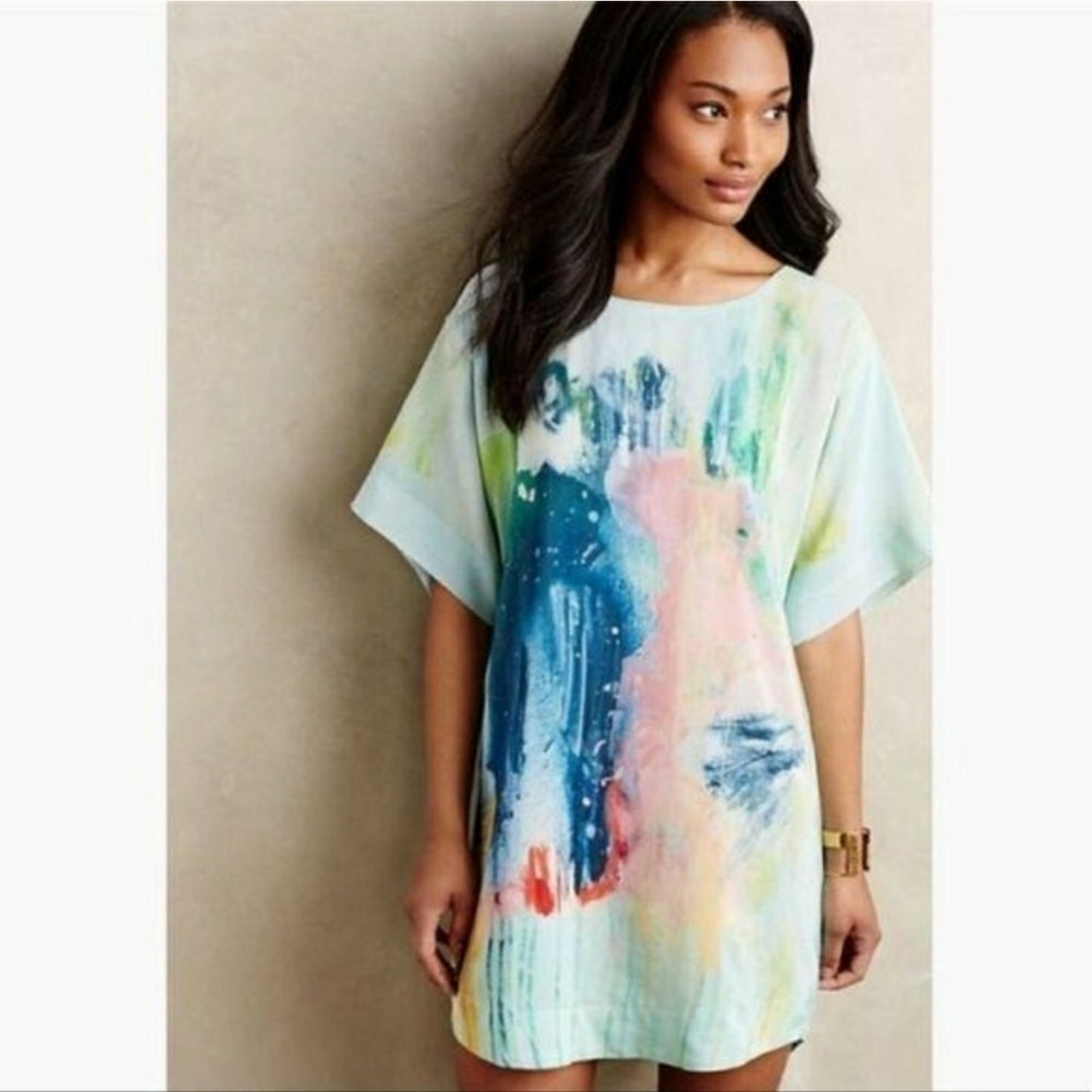 Maeve Silk Watercolor Tunic Shift Dress XS Anthropologie